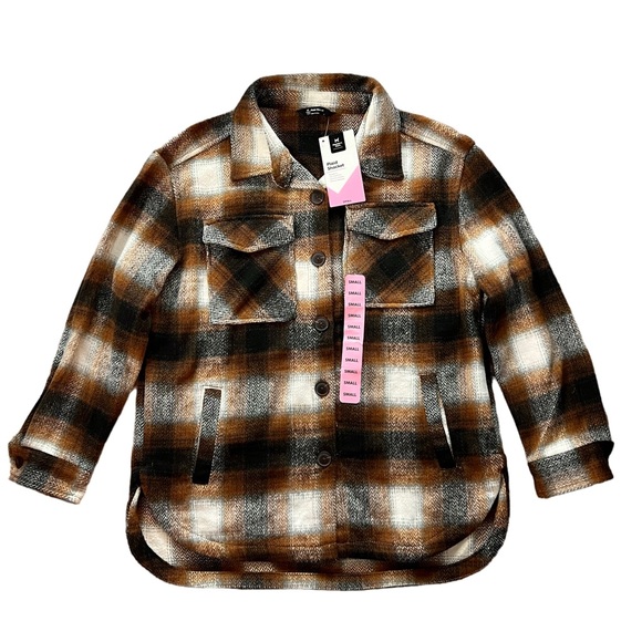 NWT Member's Mark Brown Plaid Ladies Shacket - Picture 2 of 11